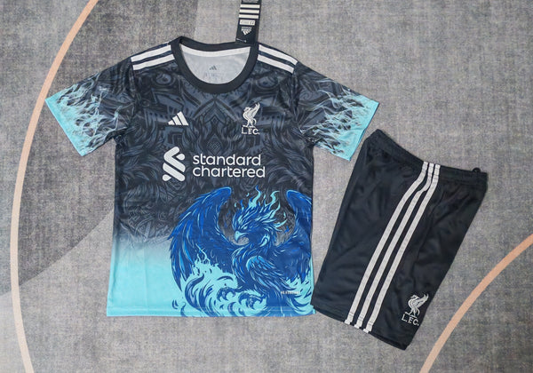 Kit Infantil Liverpool Edição Especial 25/26 Camisa + Shorts Nike Unissex - Preto e Azul