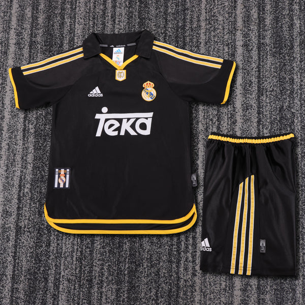 Kit Infantil Real Madrid Retrô Away 99/00 Camisa + Shorts Adidas Unissex - Preto