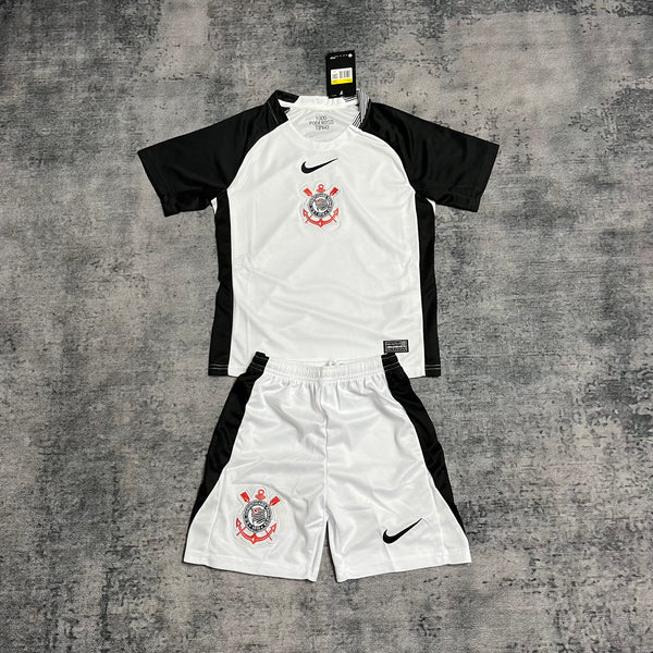 Kit Infantil Corinthians Home 25/26 Camisa + Shorts  Nike Unissex - Branco e Preto