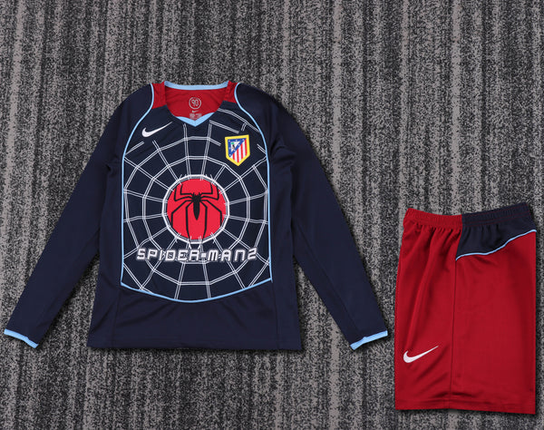 Kit Infantil Atletico de Madrid Retro Away Manga Longa 2004 Camisa + Shorts Nike Unissex - Azul Escuro