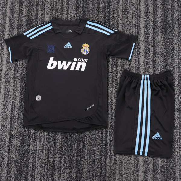 Kit Infantil Real Madrid Retrô Away 09/10 Camisa + Shorts Adidas Unissex - Preto