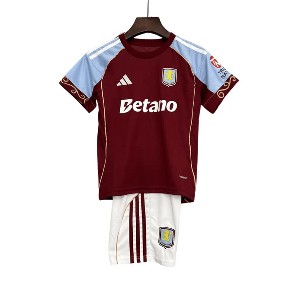 Kit Infantil Aston Villa Home 25/26 Unissex Adidas - Vermelho e Azul