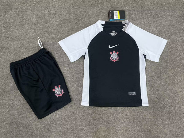 Kit Infantil Corinthians Away 25/26 Camisa + Shorts  Nike Unissex - Preto e Branco