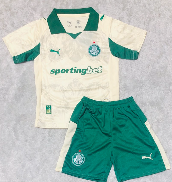 Kit Infantil Palmeiras Edição Mundial de Clubes 25/26 Camisa + Shorts Puma Unissex - Bege